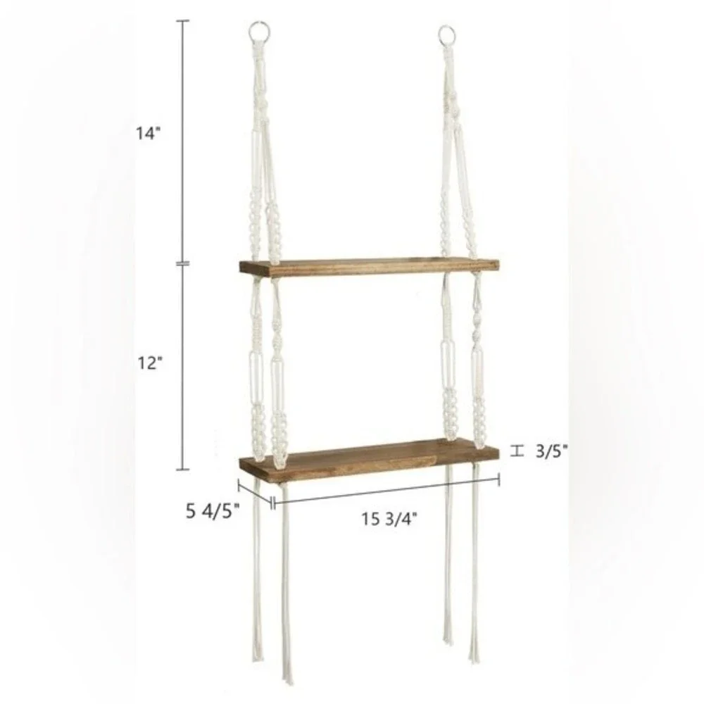 Boho Hanging Wall Shelf 2 Tier Macrame Floating Shelves